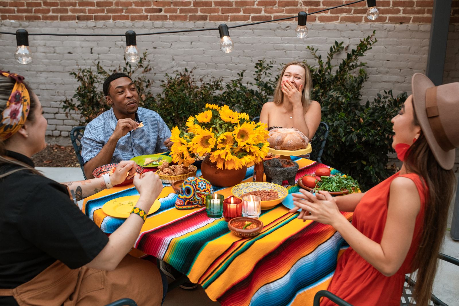 Friends sharing a meal and conversation